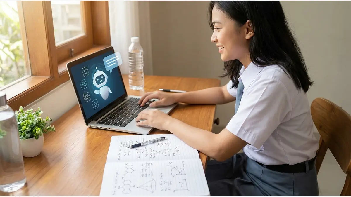 Pelajar sekolah menengah belajar dengan AI